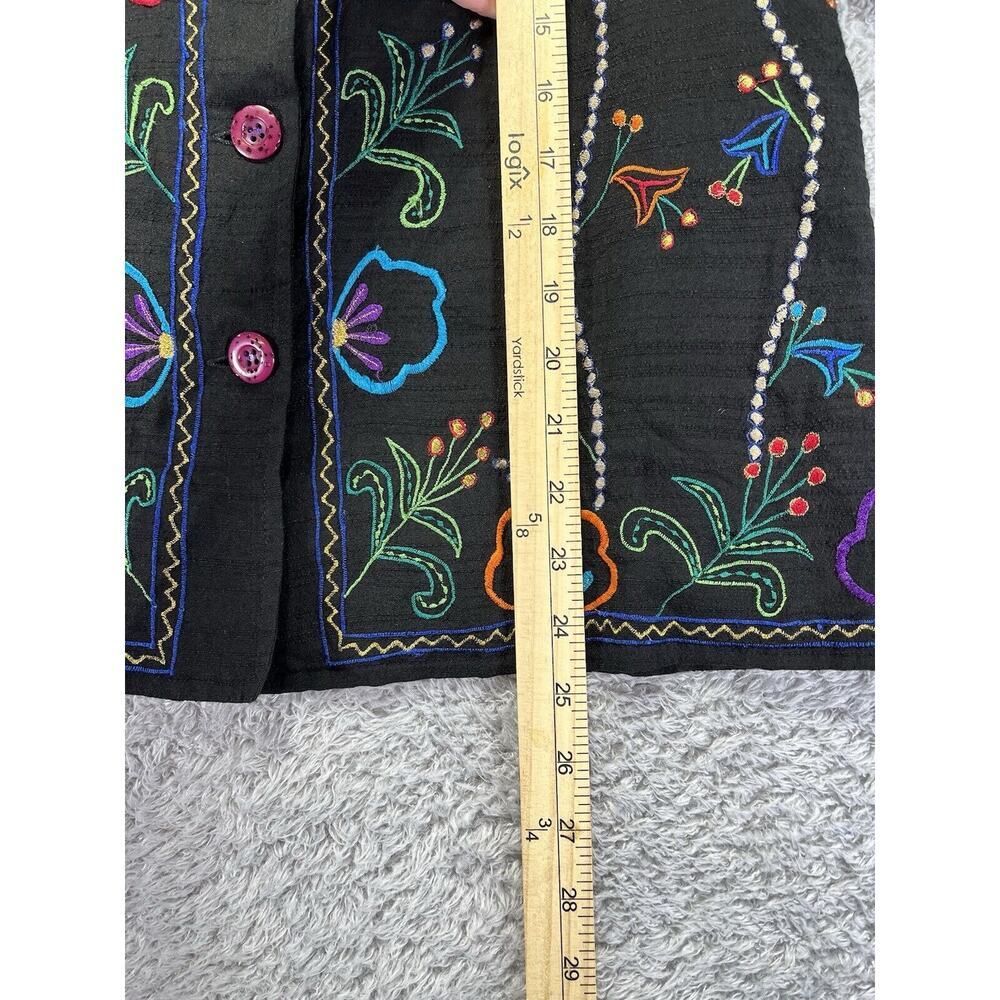 Vintage Silk Blend Black Lined Blazer Jacket Embroidered‎ Floral Art To Wear S - Picture 6 of 7